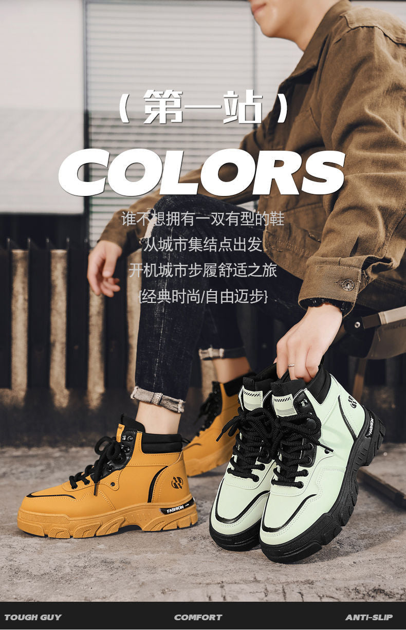 Boots for men 2025 spring new arrival british style retroworkwear rhubarb boots men's high-top outdoor waterproof leather boots