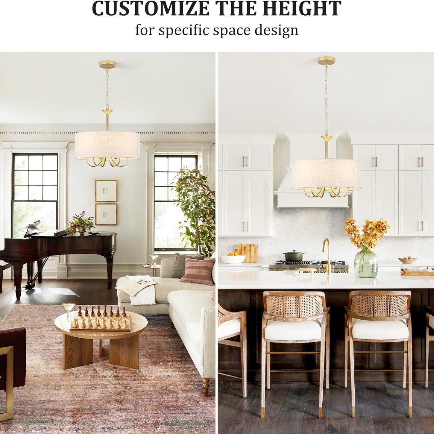 Cross-border modern farmhouse Drum chandelier Gold chandelier Lighting Suitable for dining room Living room Kitchen island