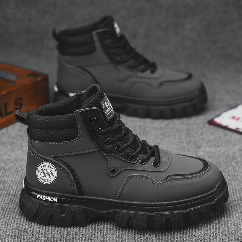 2025 autumn/winter men's high-top martin boots - chunky sole, height increasing, waterproof, versatile, trendy work boots - live stream short boots