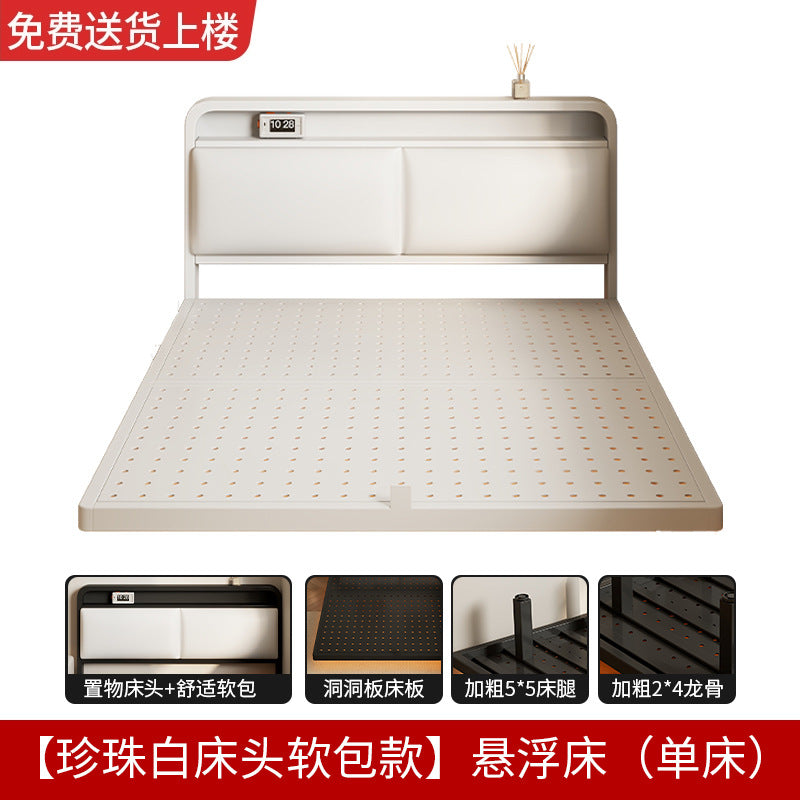 Wrought iron bed Modern simple iron frame bed Economical storage soft bag 1.8 meters Single double bed Rental house bed frame