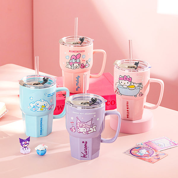 Sanrio straw cup large-capacity ceramic mug personalized creative water cup unisex high-value drinking cup
