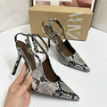 Za2025new arrival snake pattern color matching stiletto heel backless sandals fashion women's one-strap flatsoutwear women