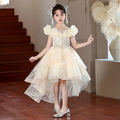 Girls' mesh evening gown, flower girl wedding dress for mid-to-large children, princess dress with train, european and american style, ages 3-14