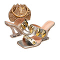 Silver high-heeled sandals for women, new summer 2025 collection, metal buckle detail, open-toe slip-on sandals, women's summer style