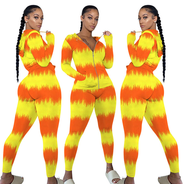 YD1085-C2 special products are non-refundable and non-exchangeable. European and American fashion and leisure color matching, hooded two-piece set, .