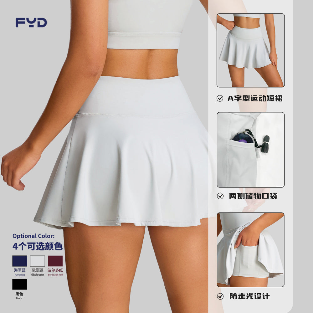 European and american new style sports tennis skirt custom high waist pocket faux two-piece yoga skort women's source factory customization