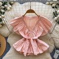 new french style bow tie v-neck ruched short sleeve blouse - korean style, chic, and youthful top for work and casual wear
