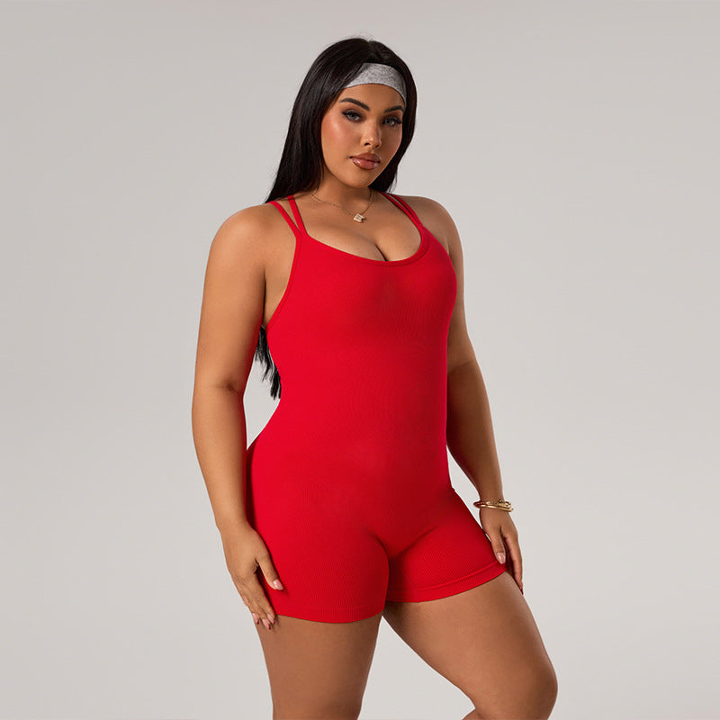 European and american style plus size yoga bodysuit - summer stretch tummy control peach lift one-piece workout jumpsuit - new women's collection