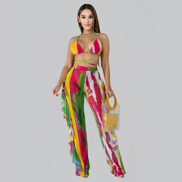 Y5117-2   European and American sexy women's clothing digital printing swimsuit mesh two-piece set (including underwear)