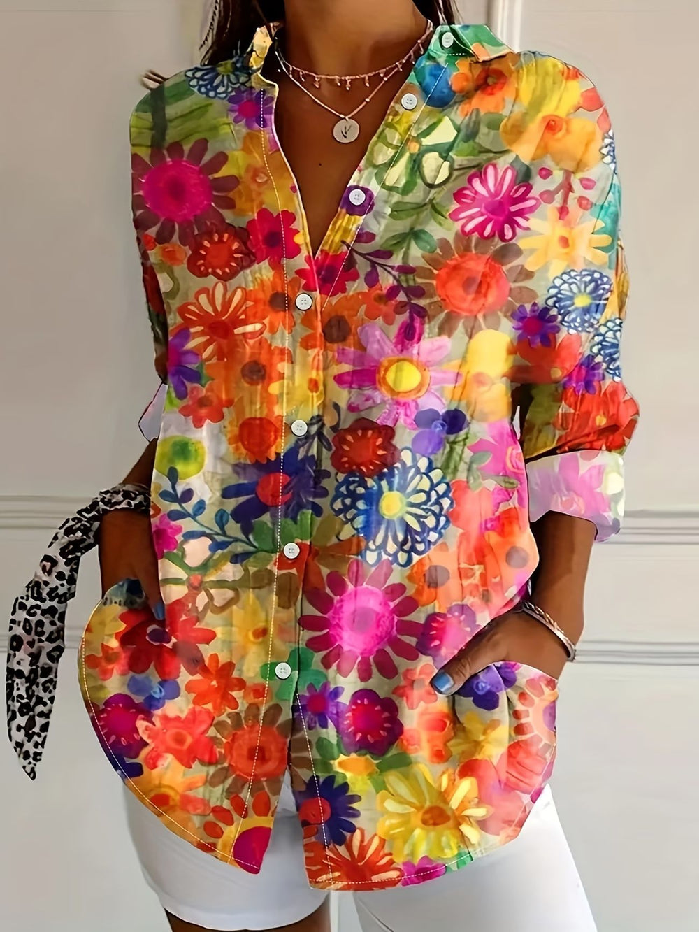 wholesale women's long-sleeved shirts, trendy all-season shirts with popular cross-border print designs, dropshipping available