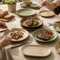 Japanese retro high-value ceramic steak plate, unique ceramic banquet kiln-change platter, dessert linear pattern dish
