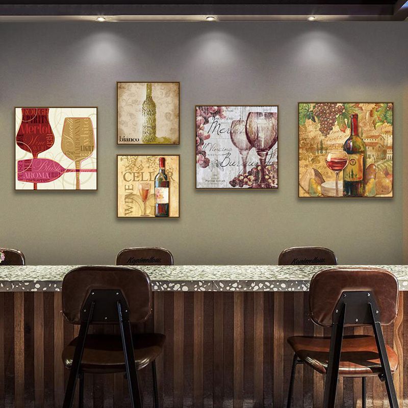 American bar decorative painting retro industrial style creative KTV box red wine glass hanging painting nostalgic wine mural