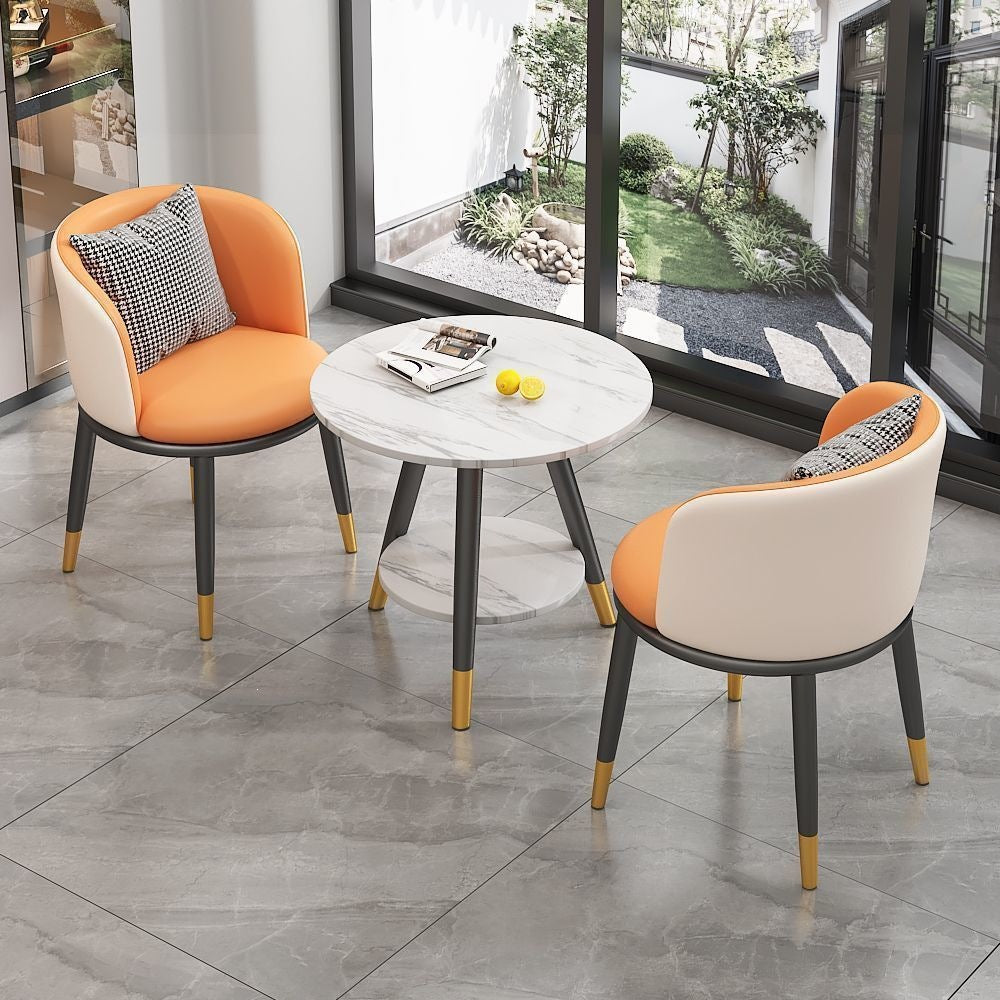 Luxury negotiation table and chair set - modern minimalist rock slab small round table hotel reception desk and chair set (one table, two chairs)