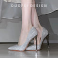 Silver 10cm stiletto heels, women's crystal wedding shoes for 2026, bridal shoes, single shoes, bridesmaid shoes, understated luxury, high-end style