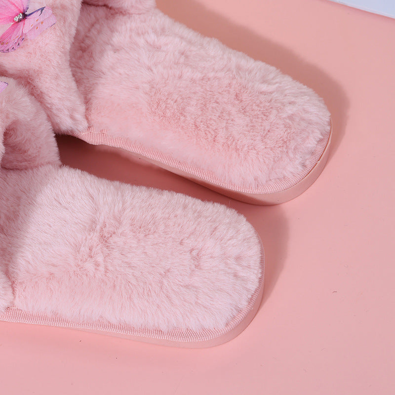 Indoor heattechstuffed slippers cartoon cotton slippers women's home cutestuffed family slippers butterfly floor slippers