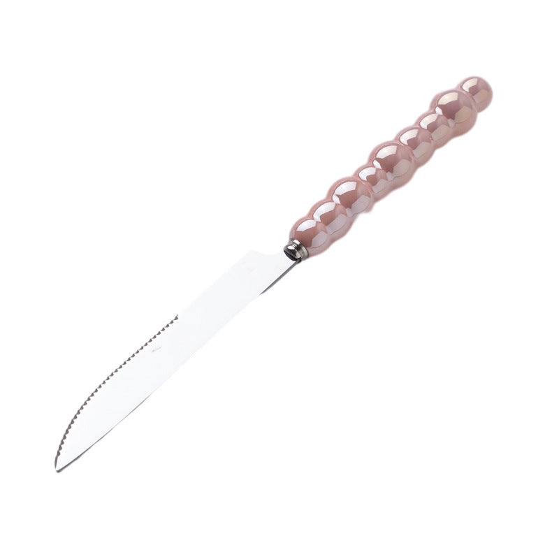 Light luxury style ins knife, fork, spoon, pearl handle, stainless steel tableware, creative fork, household high-looking mooncake knife and fork