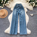 American cartoon little spike embroiderhigh waistloose pantsjeans women's summerloosestraight-legpetites blue pants