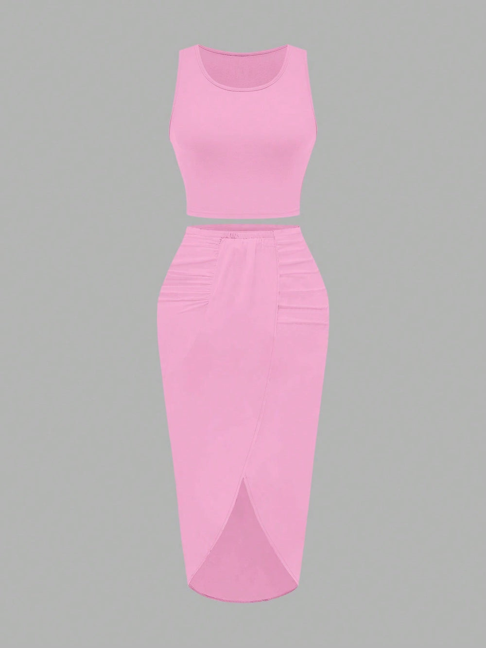 Amazon fashion cross-border women's sleeveless short tops + slit skirt two-piece suit