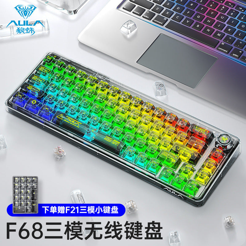 Wolf spider f68 mechanical keyboard - transparent, bluetooth/wireless tri-mode, rgb, customizable, hot-swappable - cross-border amazon/ebay