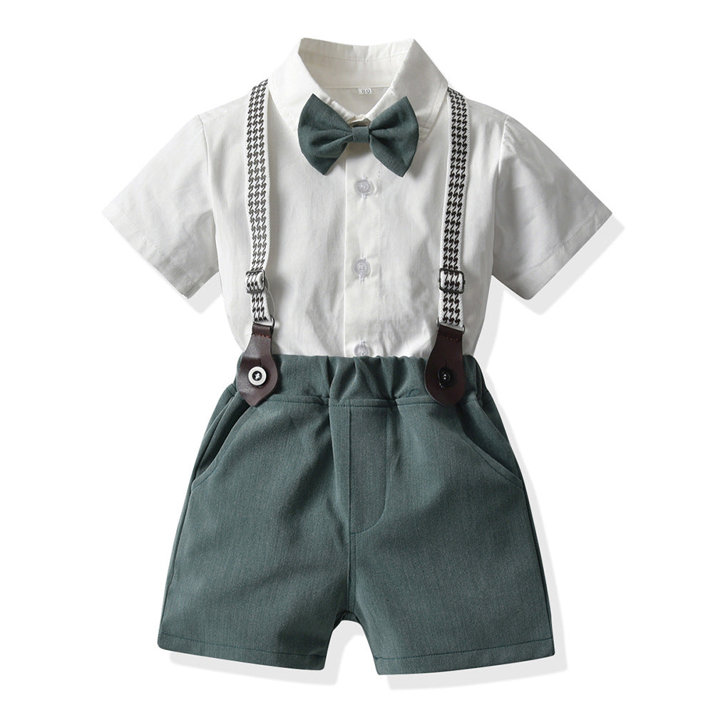 Kids' summer gentleman outfit: baby boy short-sleeve shirt & suspender pants two-piece set, boy's shirt, first birthday dress