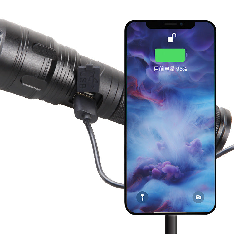 Cross-border P70 flashlight Type-C charging, strong light USB charging output, long-distance telescopic LED outdoor flashlight