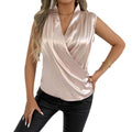 Real shot export women's summer new arrival satin shirt women's classy satin artificial silk shirt hot girl tops
