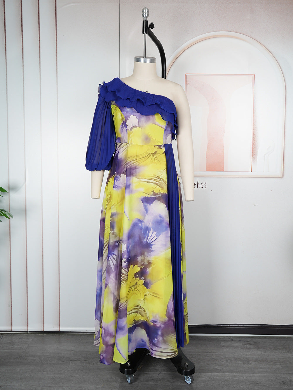 African plus size women's printed off-the-shoulder dress -  export fashion european and american cross-border spring/summer chiffon maxi dress