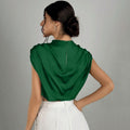 European and american style spring/summer pleated satin blouse - bestselling cross-border e-commerce item - satin-like silk cropped shirt