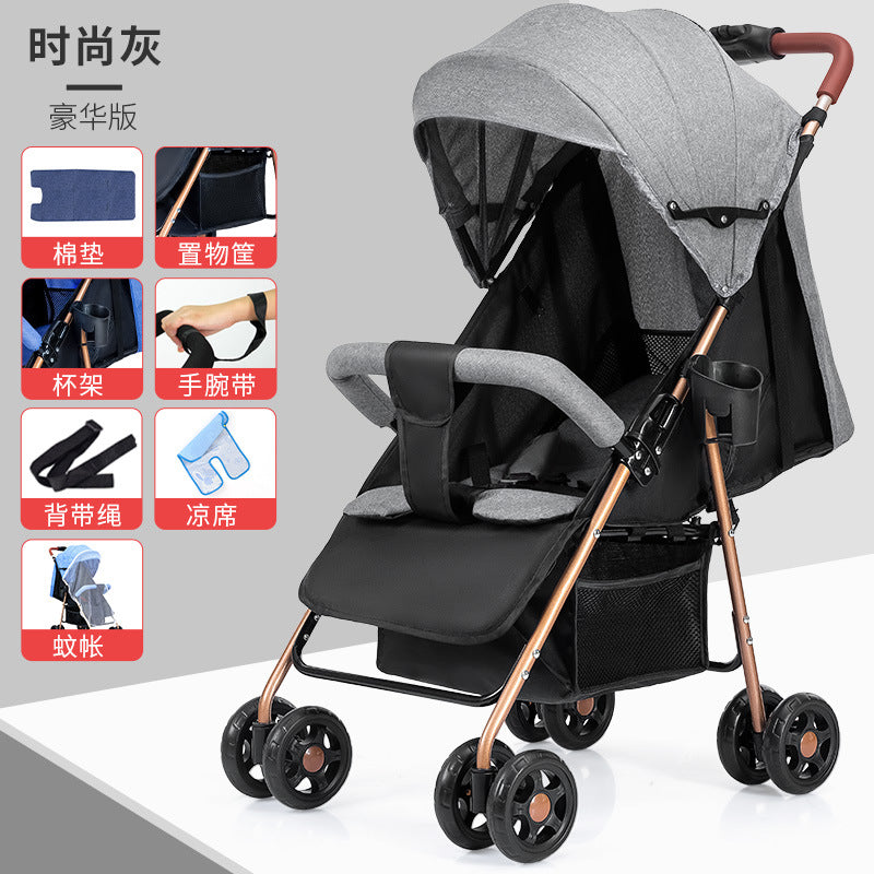 Baby stroller - lightweight, foldable, reclining, four-wheel pushchair for infants and toddlers - one-click folding - dropshipping available