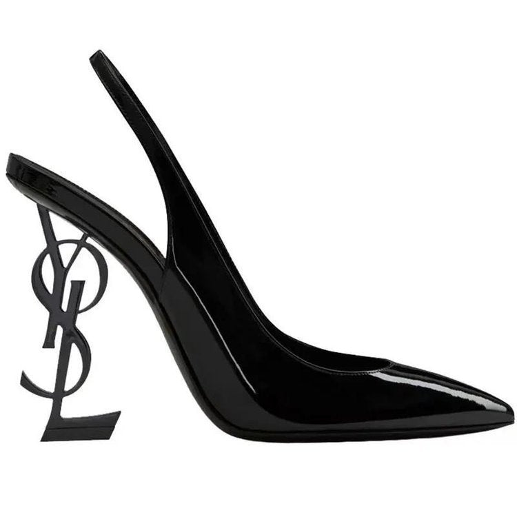 European and american closed-toe high heel sandals for women, summer 2026, letter heel, pointed toe, open back high heels
