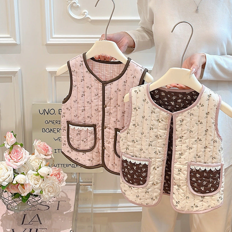 Autumn/winter girls' trendy quilted padded vest - korean style warm outerwear for baby girls - kids' fashion clothing