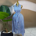 European and american women's clothing  autumn new sweet and fresh striped turn-down collar sleeveless high-waisted slimming shirt dress maxi dress