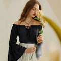 fashion renaissance shirt off-shoulder bell sleeves rufflescasualloose one-shoulder tops