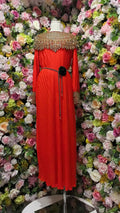 Classy lady style export beading shawl long sleeves pleated loosedress metal belt banquet long dress women