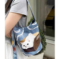 2025 korean-inspired canvas tote bag: large capacity, effortless style, canvas cat design, unique and trendy shoulder/crossbody bag