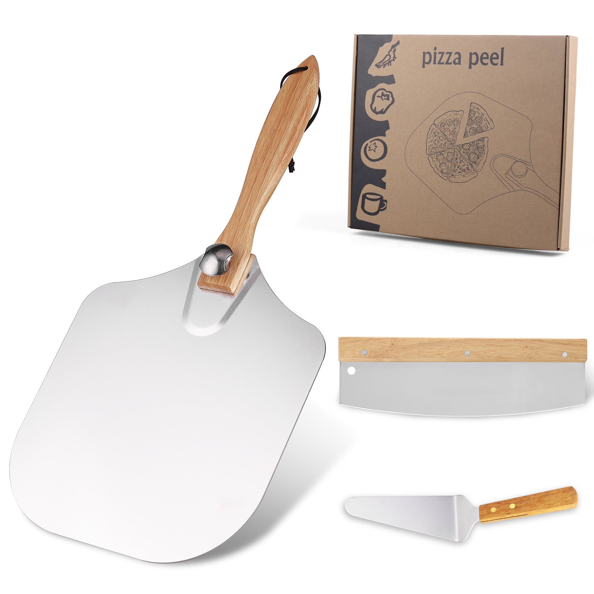 Cross-border aluminum wooden handle cooking shovel steak grilled shovel iron plate grilled shovel pizza shovel French tiramisu household