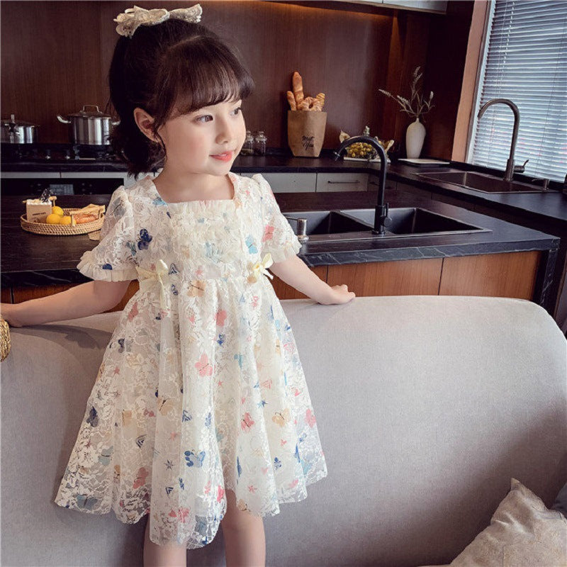 Girls' chic princess dress summer collection : new trendy lace dress for little girls, korean style mesh dress for children