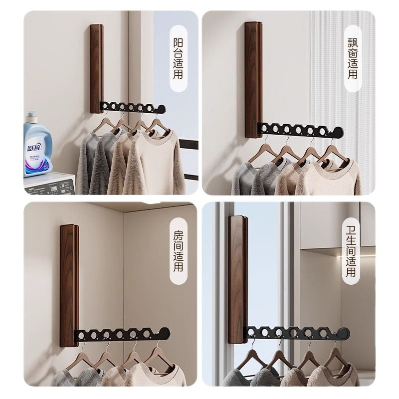 Walnut folding invisible clothes drying rack balcony for home wall-mounted clothes drying rod indoor clothes hanger bay window clothes drying rack