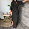 cross-border e-commerce women's fashion: european and american summer new arrivals - elegant, chic, solid color high-waisted tie-waist dress