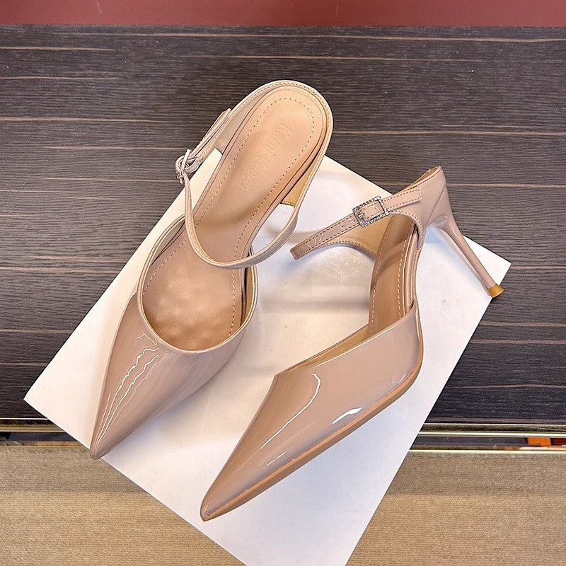 2026autumnew arrival pointed toe diamond strap high heels stiletto women's royal sister elegantoutwearsexy toe cap cool half slippers
