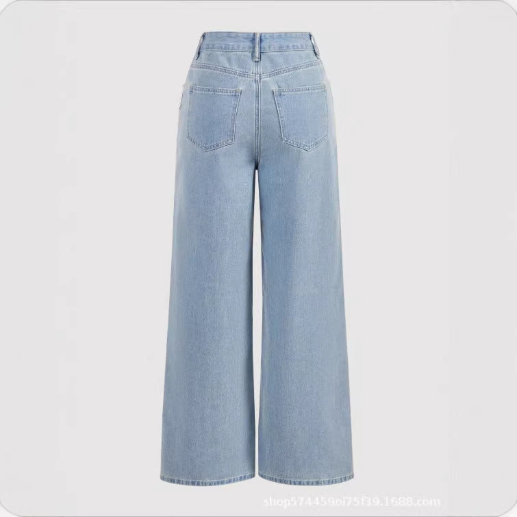 new arrivals: , tiktok, pinduoduo, cross-border e-commerce, european & american style, washed denim, beaded women's trousers