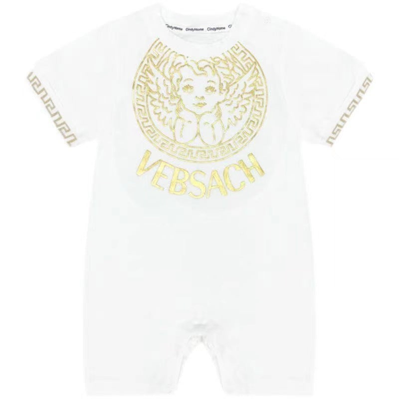 Baby romper summer thin style boy's crawling suit short sleeve onesie summer outfit gold foil print outdoor jumpsuit
