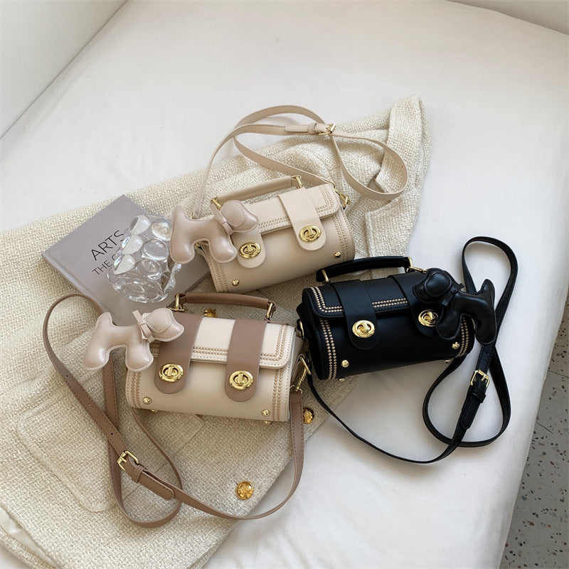 Foreign style bag contrasting color women's small bag 2025 new portable Boston bag fashionable and simple shoulder messenger bag