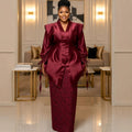 African loose satin pleated fashion outerwear drawstring design set party wedding lace robe two-piece outfit