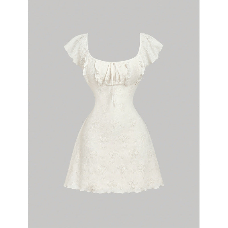 Women's new summer french romantic elegant ruffle tie-waist mini dress - perfect for going out and dating