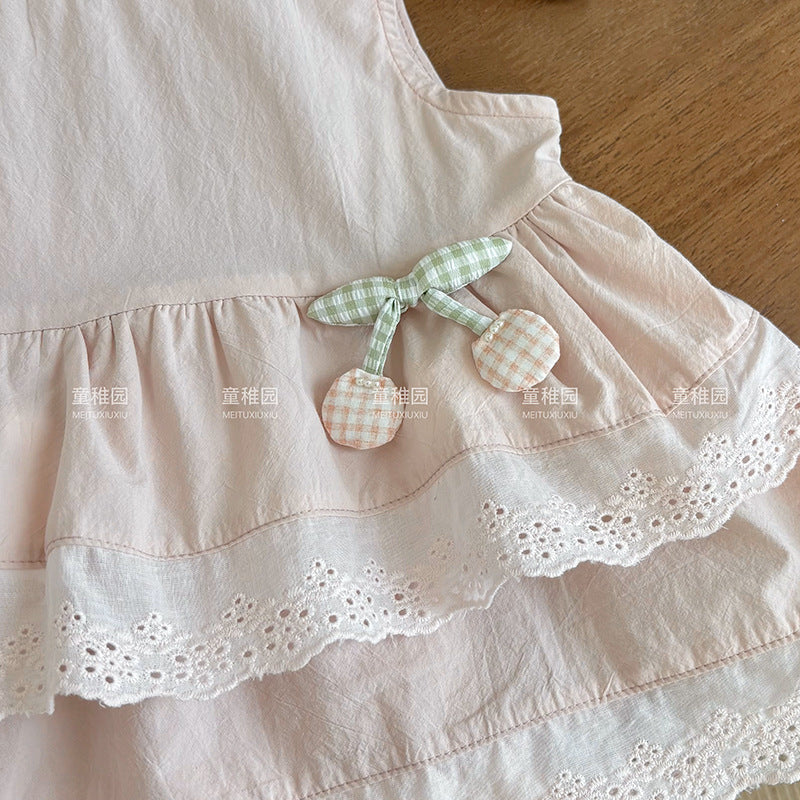 Girls' summer new style outfit: chic sleeveless babydoll top and trendy wide-leg casual pants two-piece set