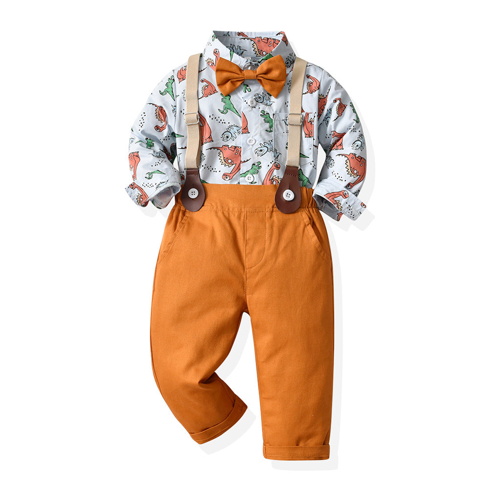 children's clothing, foreign trade boys' formal wear suit, host/flower girl outfit, kids' dinosaur print shirt performance costume