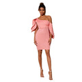Special offer african space layer oblique shoulder skirt lotus leaf small dress waist bag hip short skirt elegantpure color off-shoulder sexy women