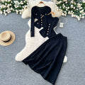 Xiaoxiangfeng wear women's three-piece set easiest for match sleeveless vest metal buckle silmlong sleevesknittingcardigan skirt