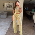 european and american women's clothing  summer new hot girl lace two-piece set fashion casual see-through t-shirt outfit for women